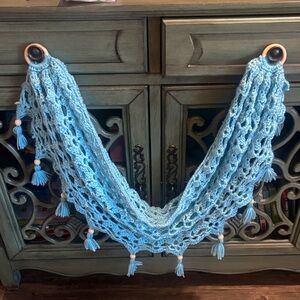 Handmade Crochet Blue Macrame Stuffed Animal Hammock